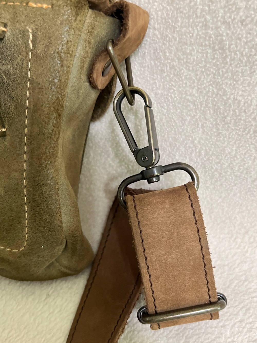 Lempp and Yin Olive Green Distressed Leather Crossbody Bag Handmade Purse - Picture 12 of 14
